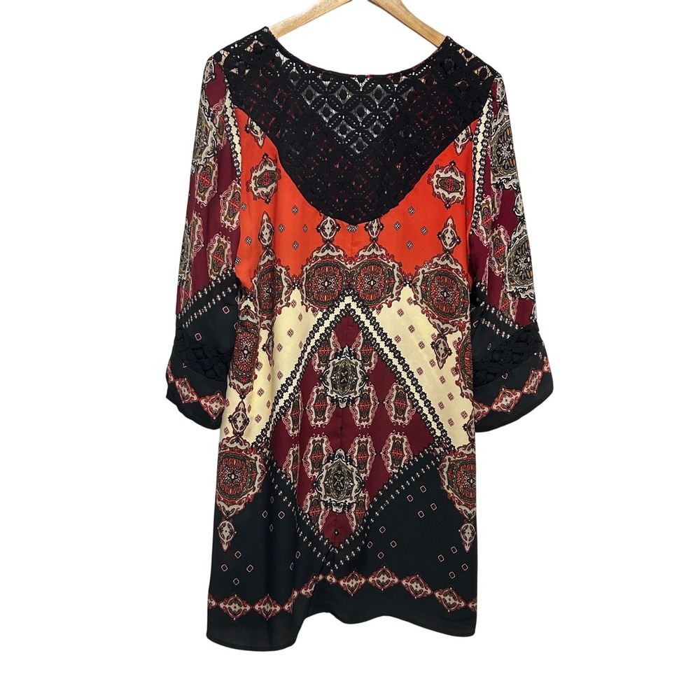 Fig and Flower Womens Boho Chic Shift Dress L Multicolor Crochet Lace Paisley - Picture 2 of 10